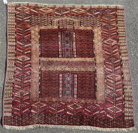 A Hatchli prayer rug, 4ft 7in by 4ft.